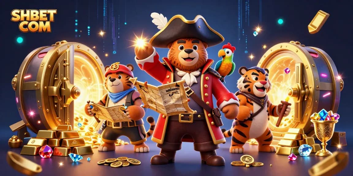 Experience thrilling games at SHBET COM in this vibrant 3D illustration of a pirate adventure.