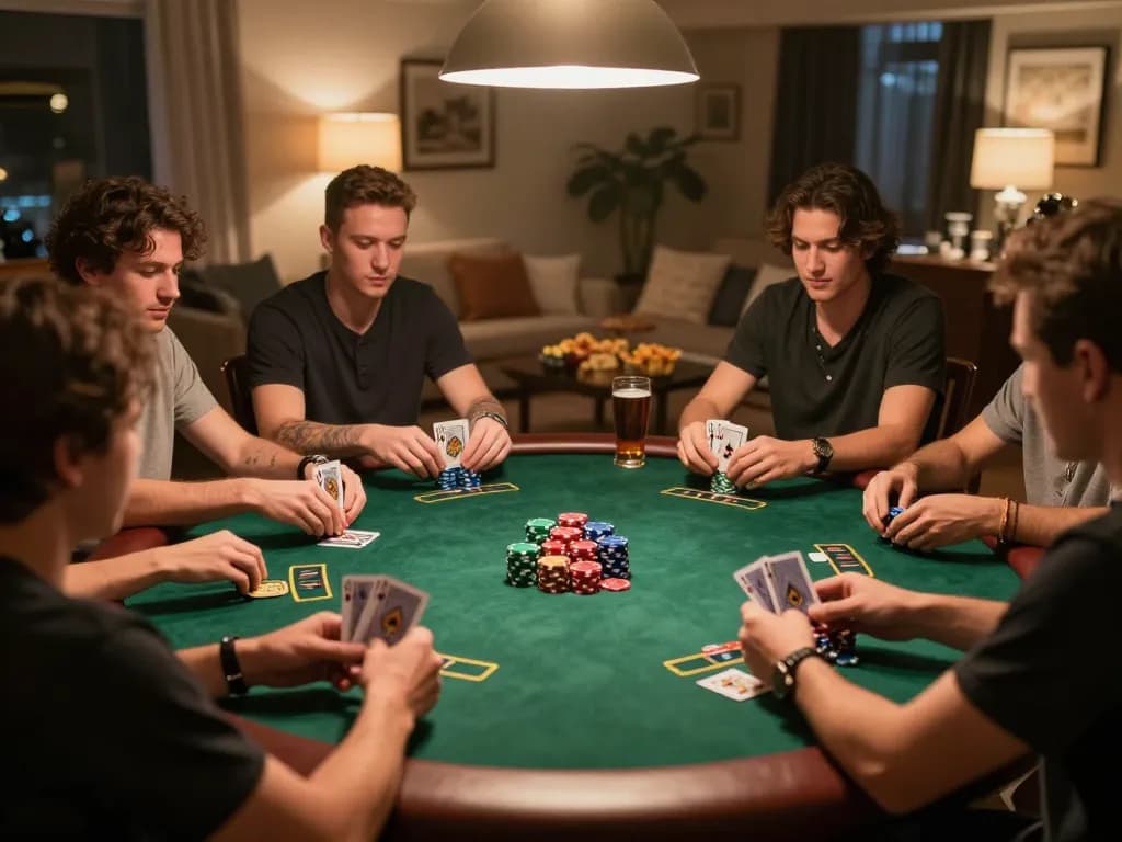 Engaged players at a home poker night showcasing strategic gameplay within the context of tle-online gambling.