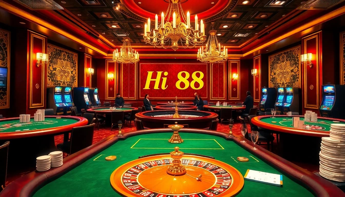 Experience the excitement of Hi 88 at vibrant casino tables filled with chips and betting action.