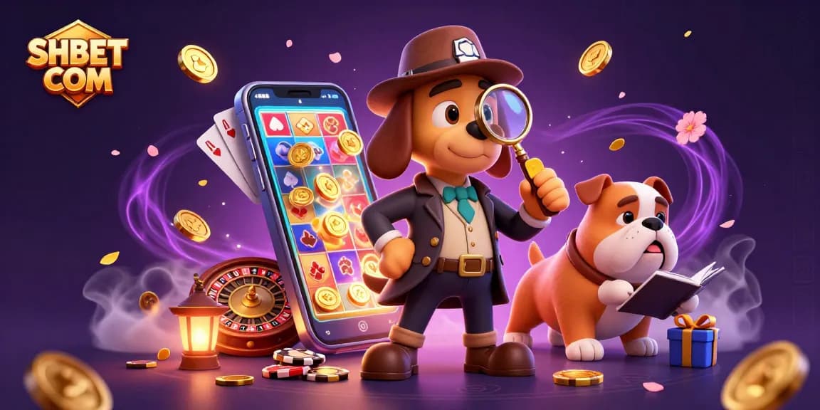 Engage with SHBET COM's vibrant casino scene featuring golden poker chips and a lively slot game.