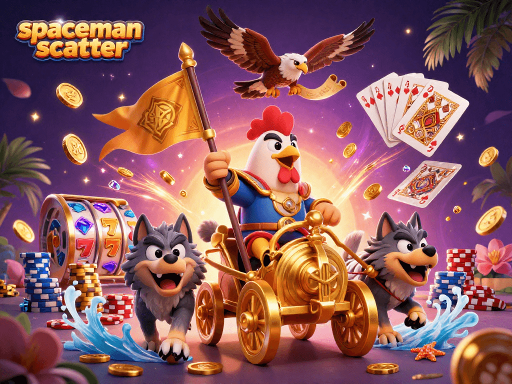 Experience thrilling wins with stylish "spaceman scatter" symbols in this exciting slot game scene.