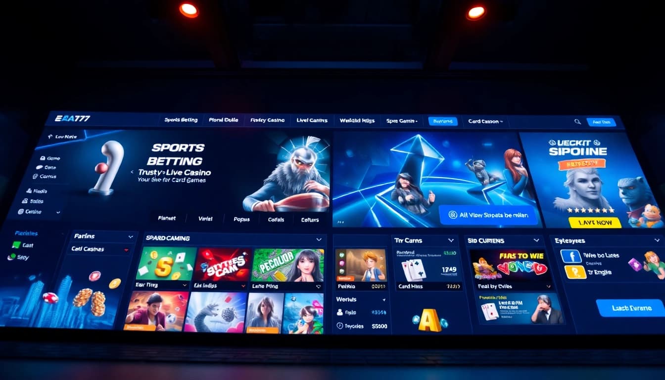 EA77 online gaming interface with vibrant visuals and secure design.