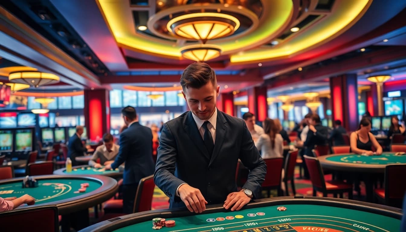 Players enjoy thrilling games in a dynamic sg online casino environment with vibrant colors.