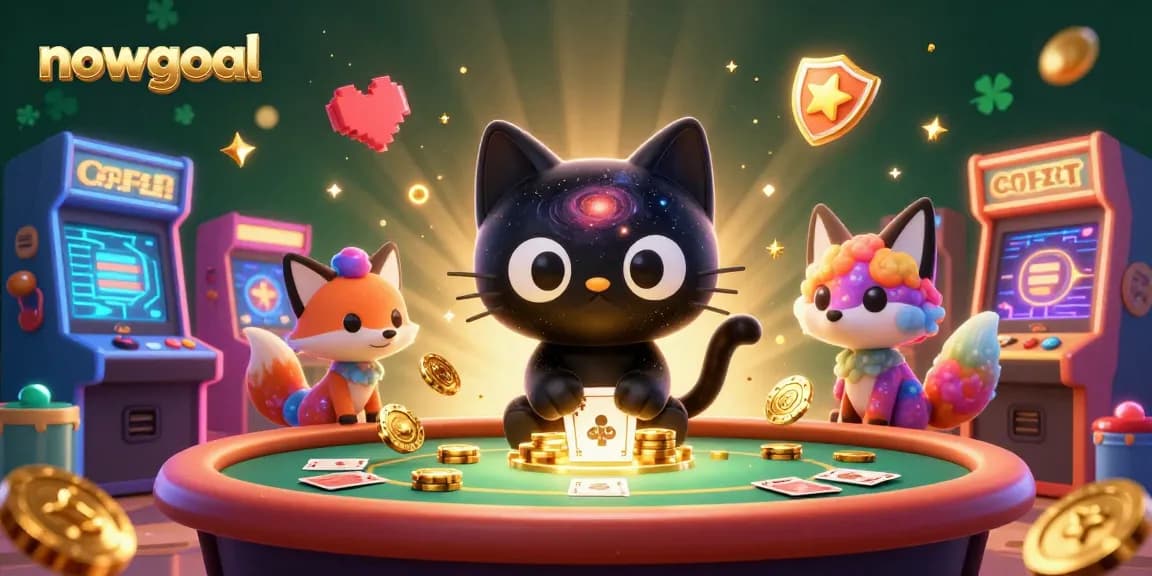Engage with nowgoal’s premier casino experience featuring a cosmic kitty and colorful elements.