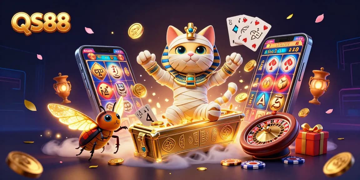 Experience thrilling gambling adventures at QS88 with a vibrant 3D casino scene.