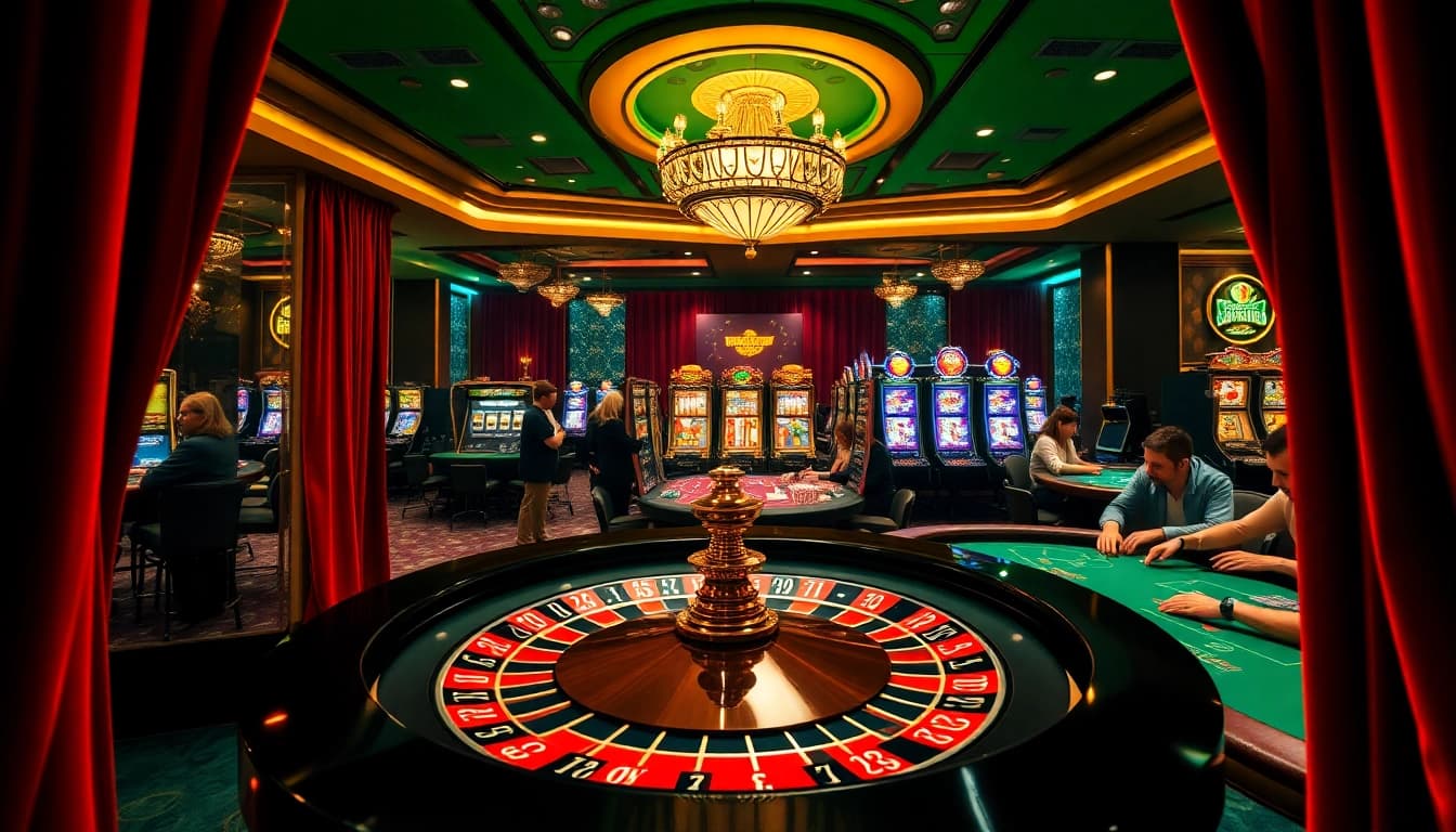 Experience the thrill of KJC Gaming's vibrant casino atmosphere with roulette and poker action.