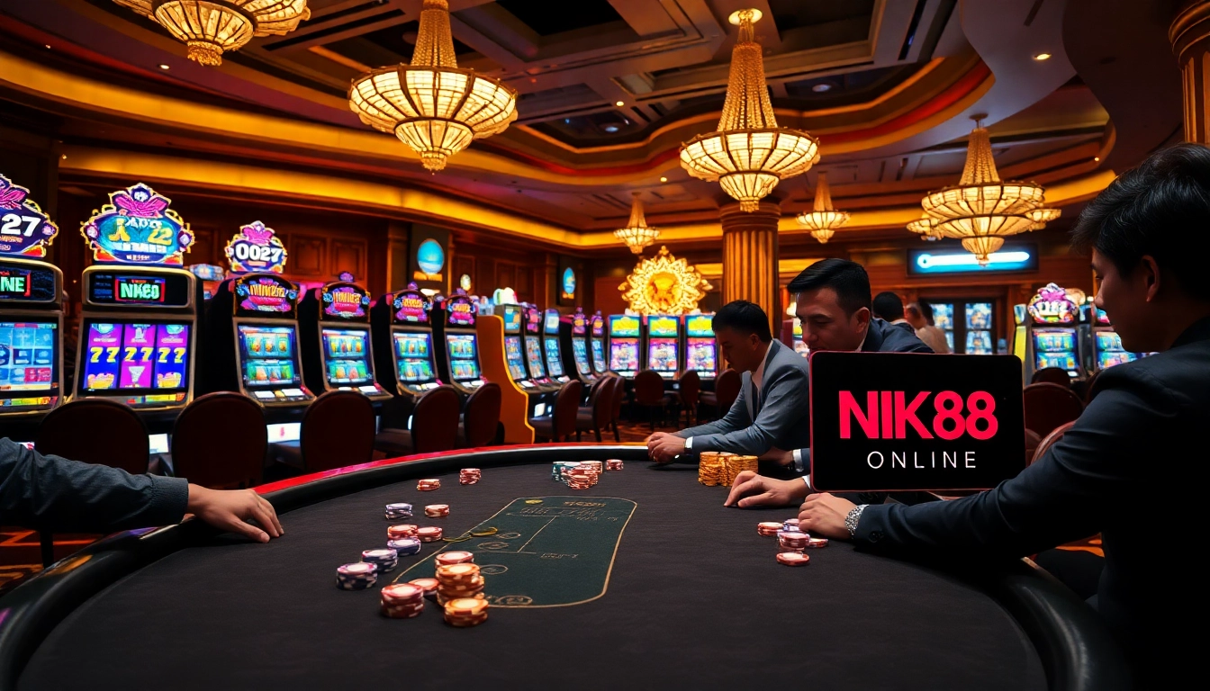 Engage in thrilling games with NK88 ONLINE, featuring vibrant casino tables and exciting players.