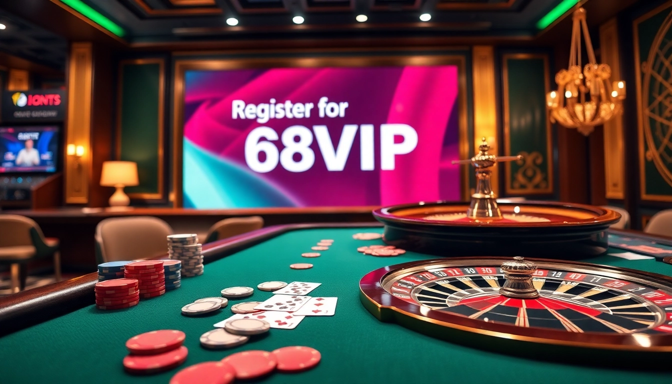 Exciting poker table featuring chips and cards for Đăng Ký Nhà Cái 68VIP registration.