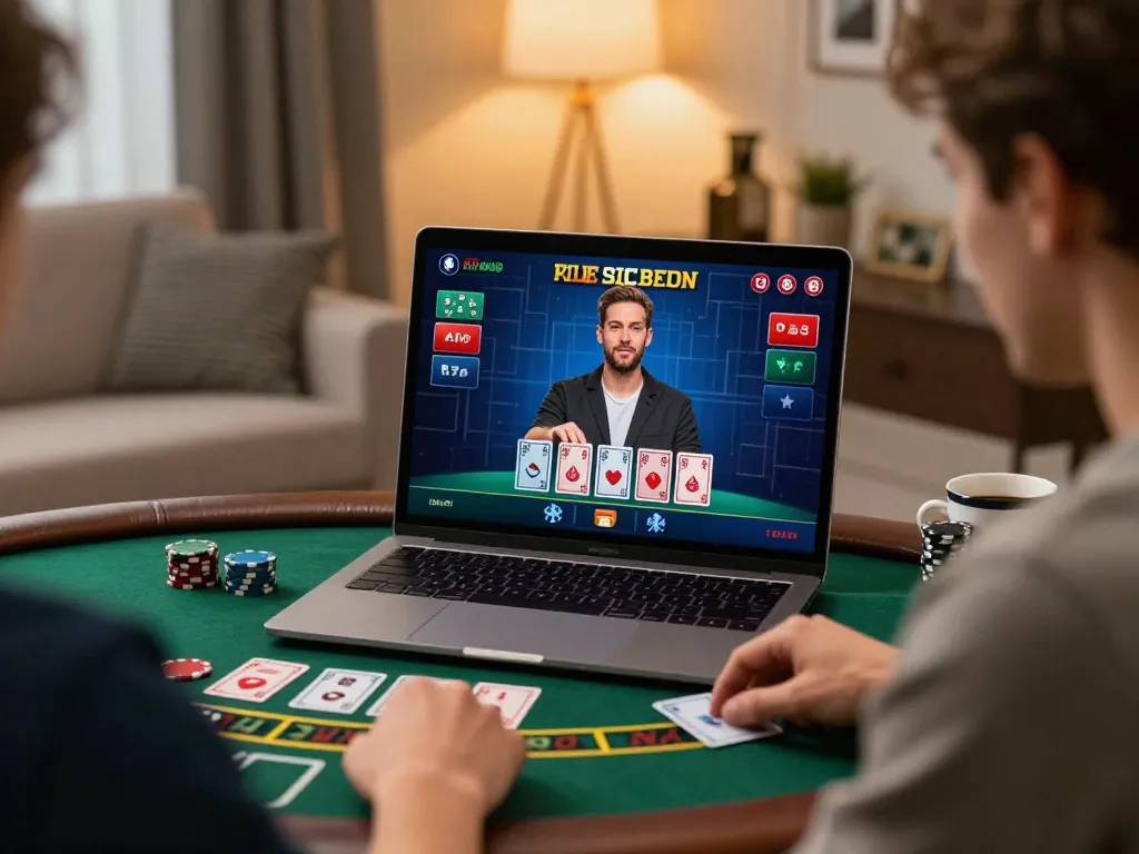 Player engaging in an exciting cm888 online blackjack game at home, showcasing live dealer interaction.