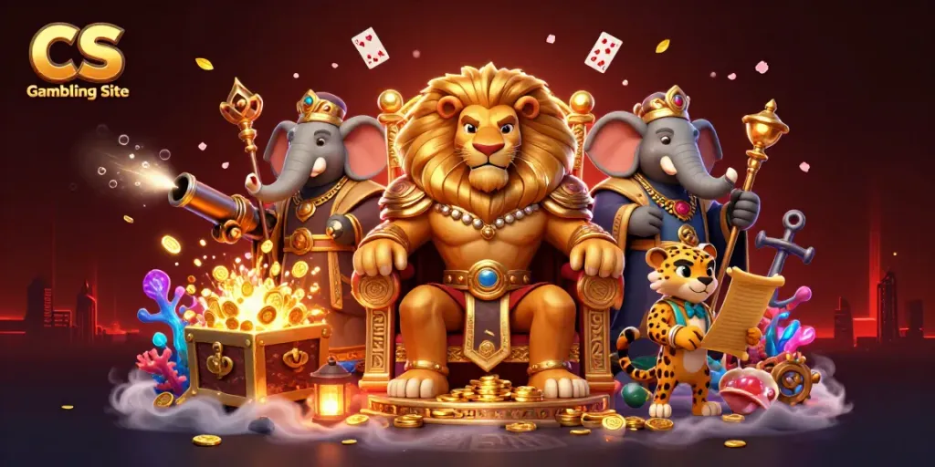 Experience thrilling adventures at the CS Gambling Site with a regal lion, wise elephant, and swift cheetah.