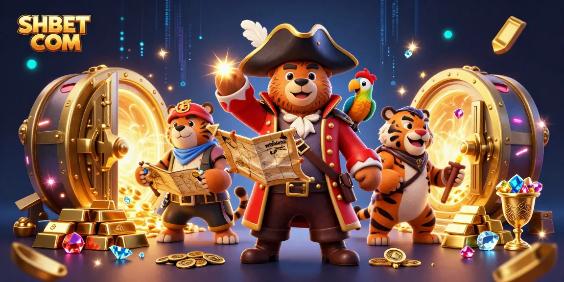 Experience thrilling games at SHBET COM in this vibrant 3D illustration of a pirate adventure.