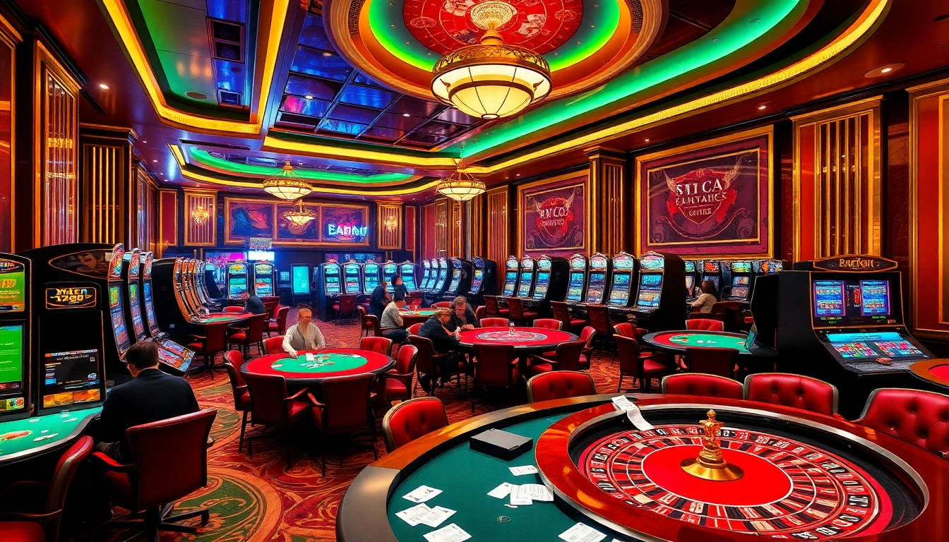 Players enjoying exciting games at nhà cái X88 casino with vibrant slots and poker tables.