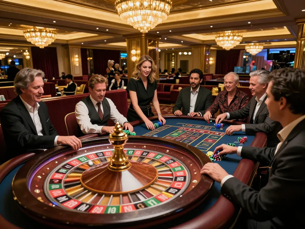 ww88com players engaging in an exciting roulette game, vibrant atmosphere in luxury casino