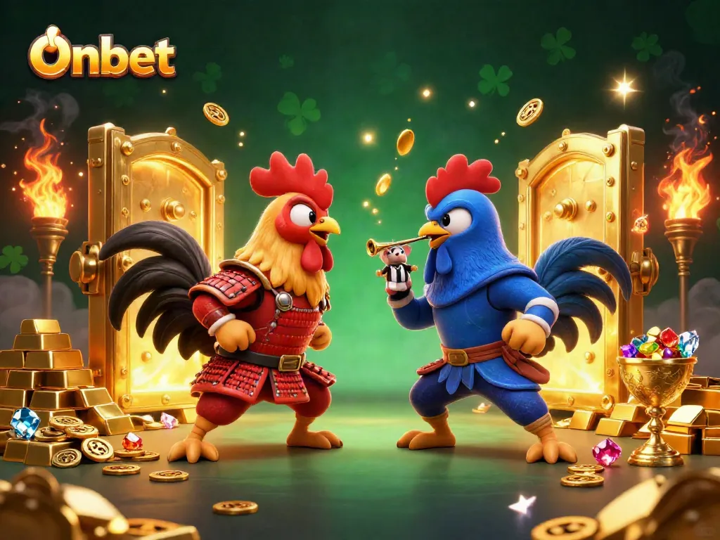 Engage in thrilling action with Onbet's fighting roosters, symbolizing anticipation and excitement.