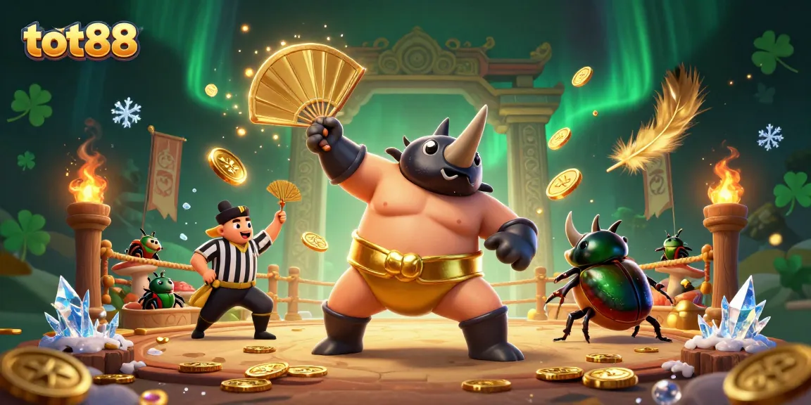 Experience the excitement of tot88 as the sumo champion beetle stomps and sends golden coins flying.