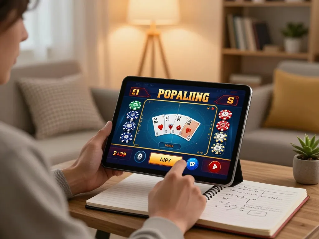 Engaged user playing on NK88 casino app in a cozy setting with strategy notes.