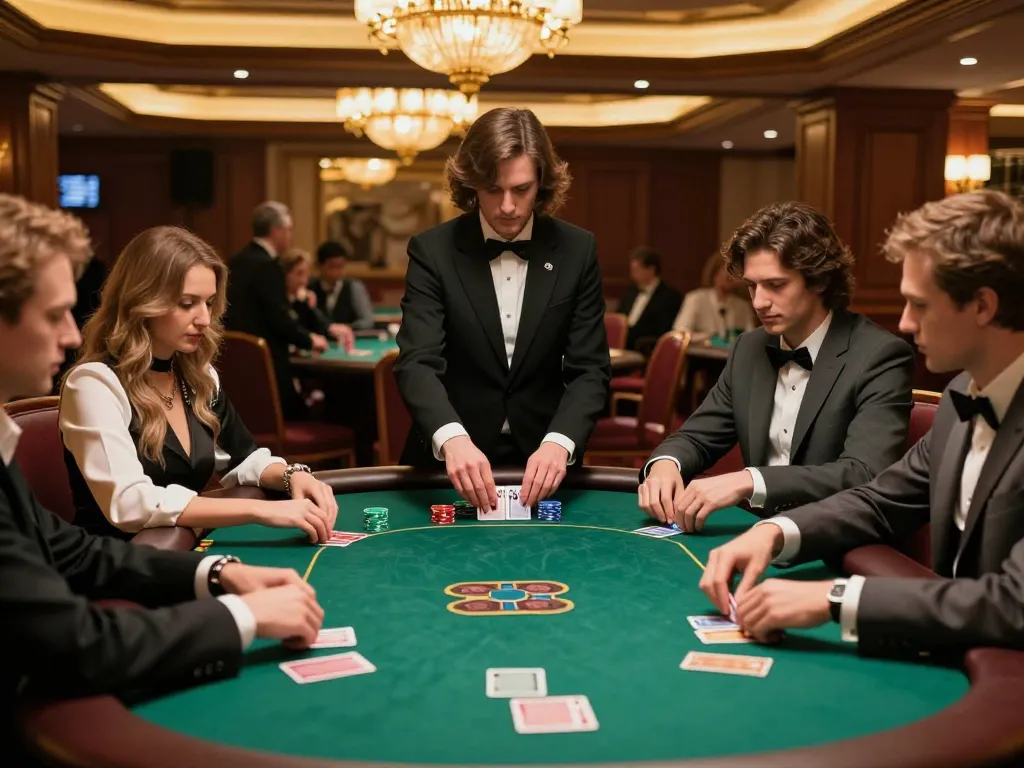 Players strategizing at 789club poker table in a luxurious casino atmosphere