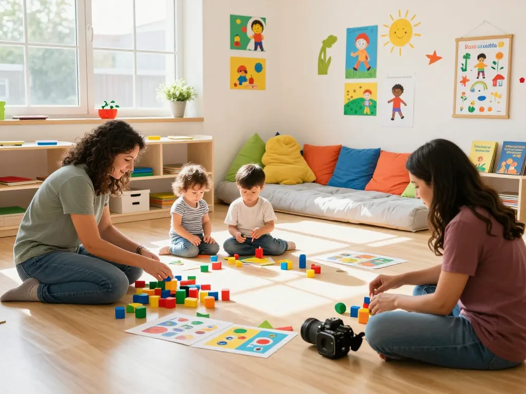 Engaging nursery scene with toddlers playing, key elements include panen178 learning activities and nurturing caregivers.