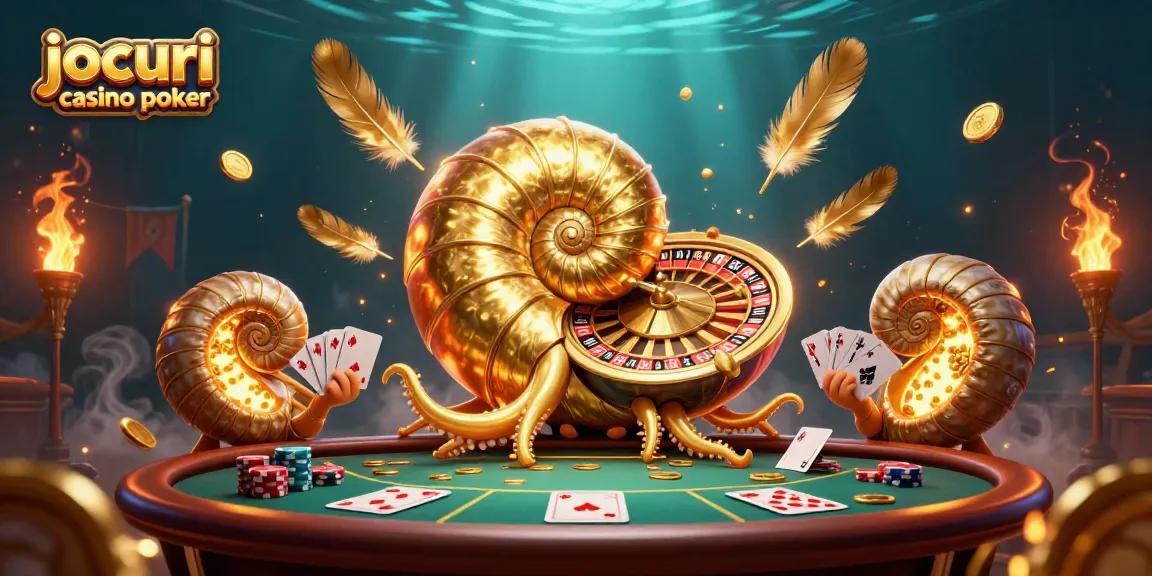 Joacă jocuri casino poker cu un nautilus antic și lumini aurii strălucitoare.