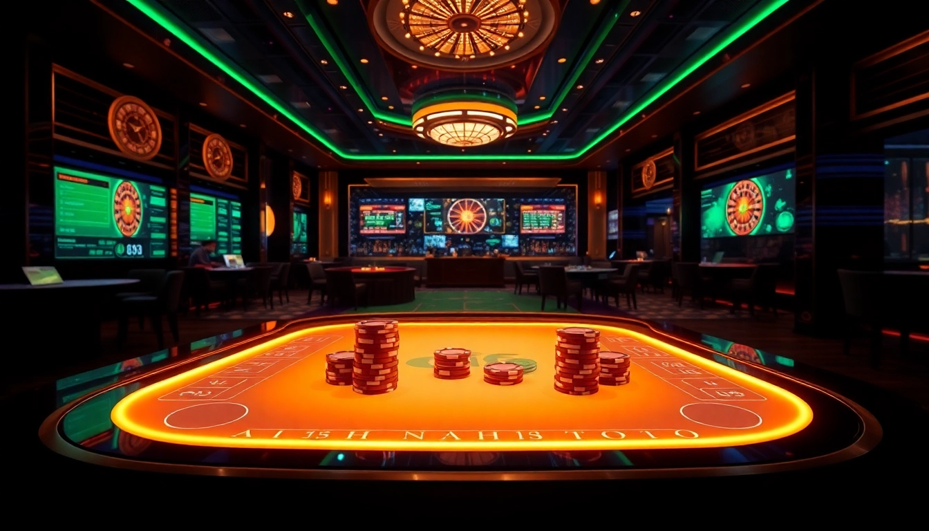 Showing amanahtoto advancing digital betting with glowing virtual poker chips and roulette wheel
