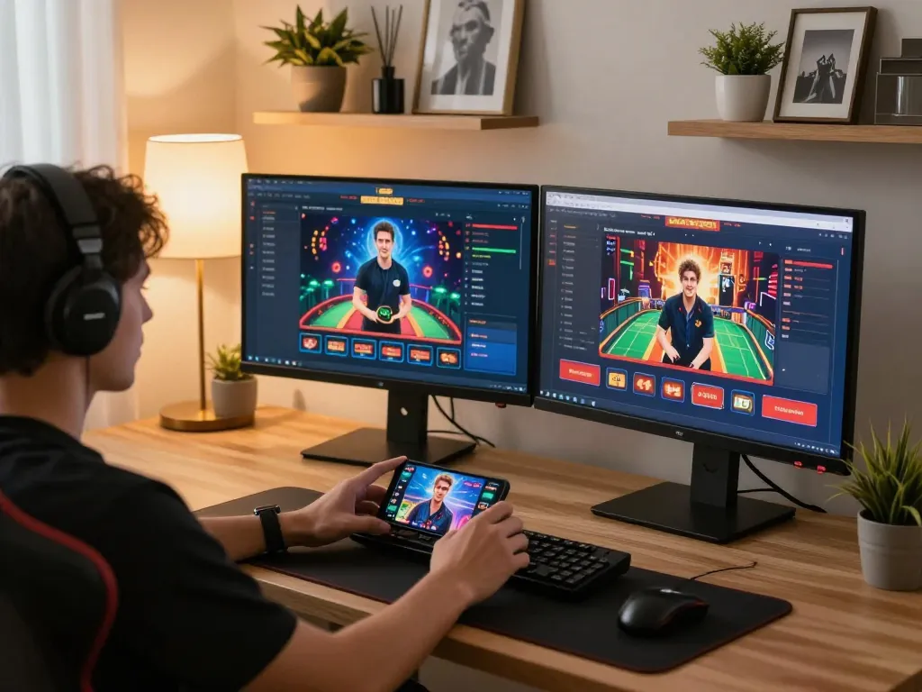 Pemain menikmati permainan online di smartphone yang menampilkan strategi kasino truthontatelabianca di kantor rumah yang nyaman
