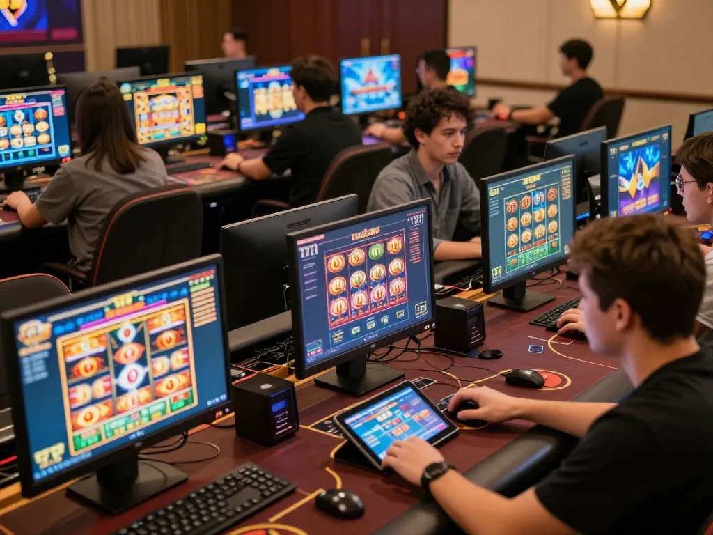 Players engaging with the 777vip online platform, showcasing interactive gambling moments in a vibrant digital setting.