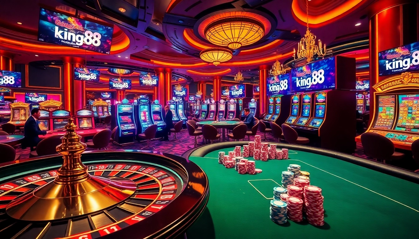 Experience high-stakes gaming at king.88 with vibrant tables, thrilling players, and luxurious casino atmosphere.