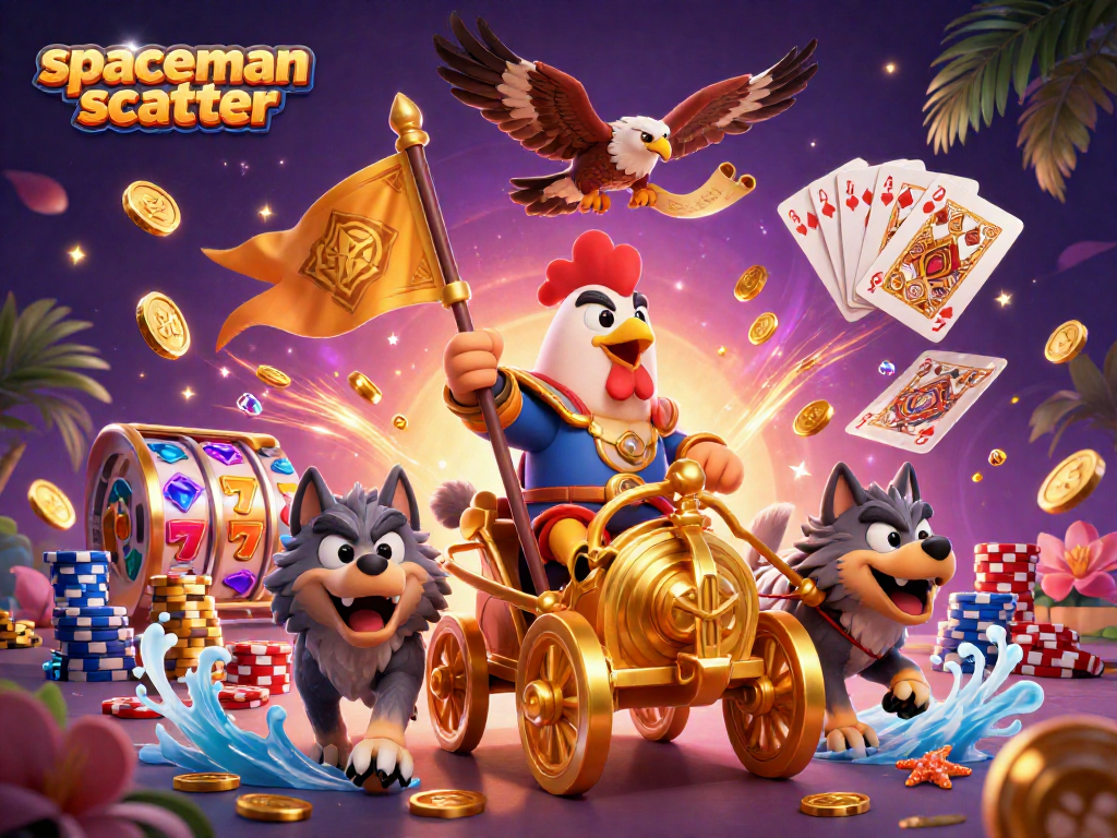 Experience thrilling wins with stylish "spaceman scatter" symbols in this exciting slot game scene.