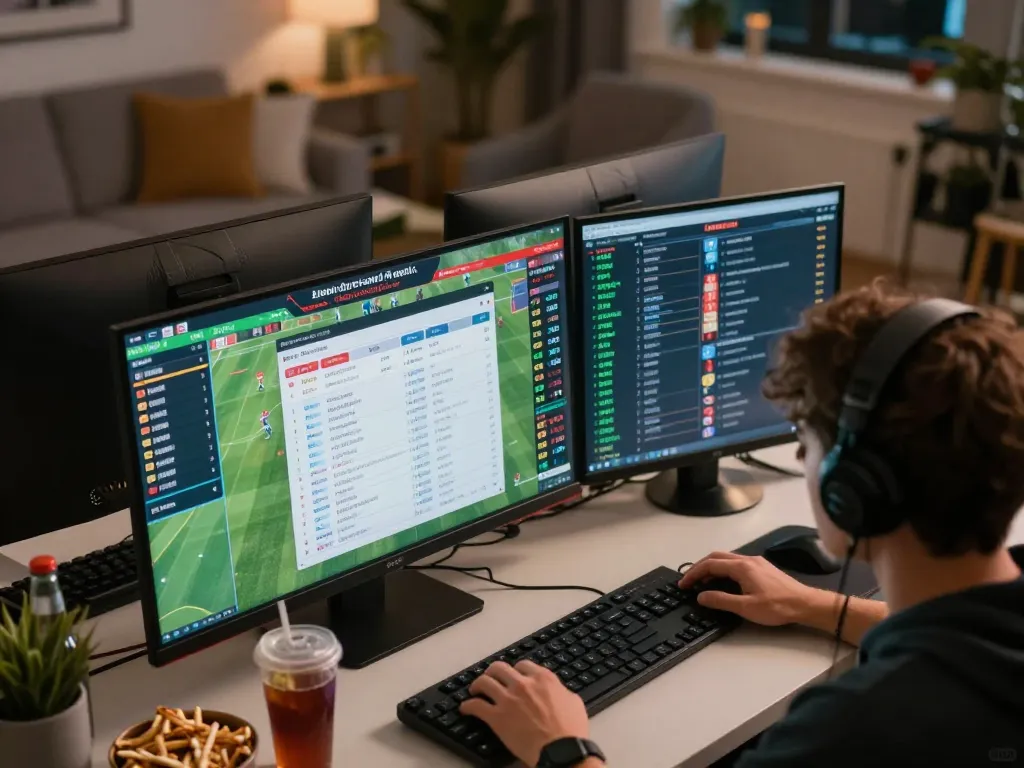 Engaging in online sports betting at nk88, with live odds displayed on multiple screens.