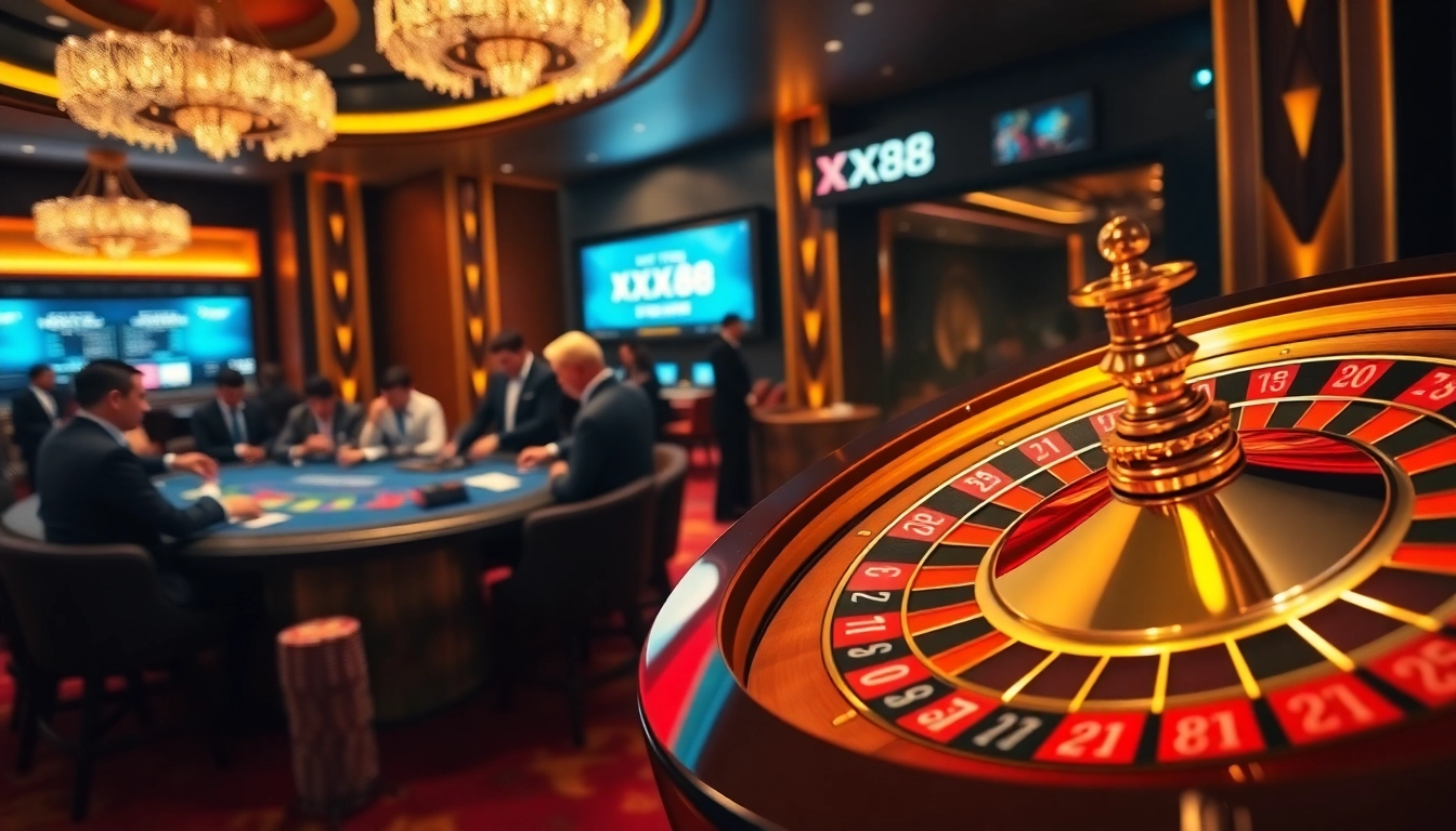 Experience the excitement of winning at XX88 with poker chips and a vibrant roulette wheel.