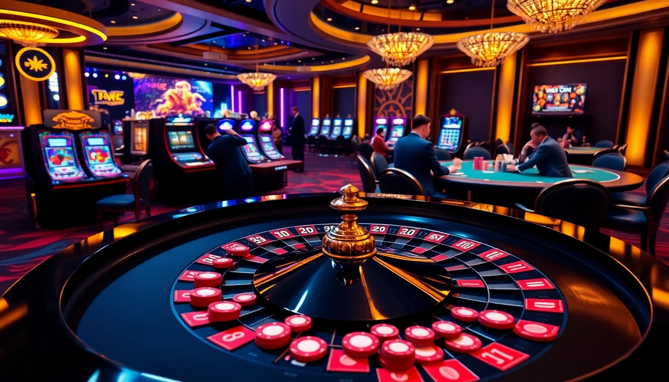 Experience luxury gaming with bro138 at a vibrant casino featuring roulette, poker, and slots.