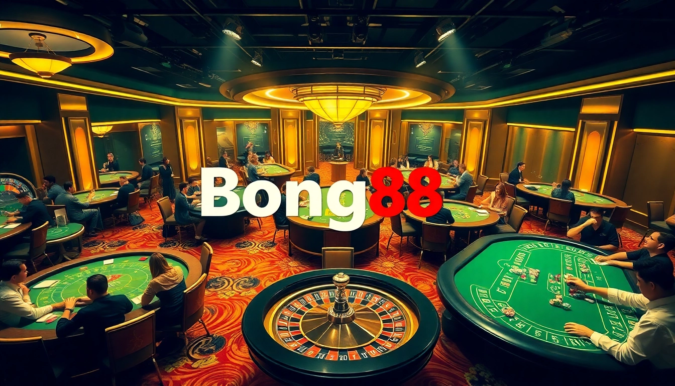 Bong88 players engaging in exciting casino games at a luxurious table.