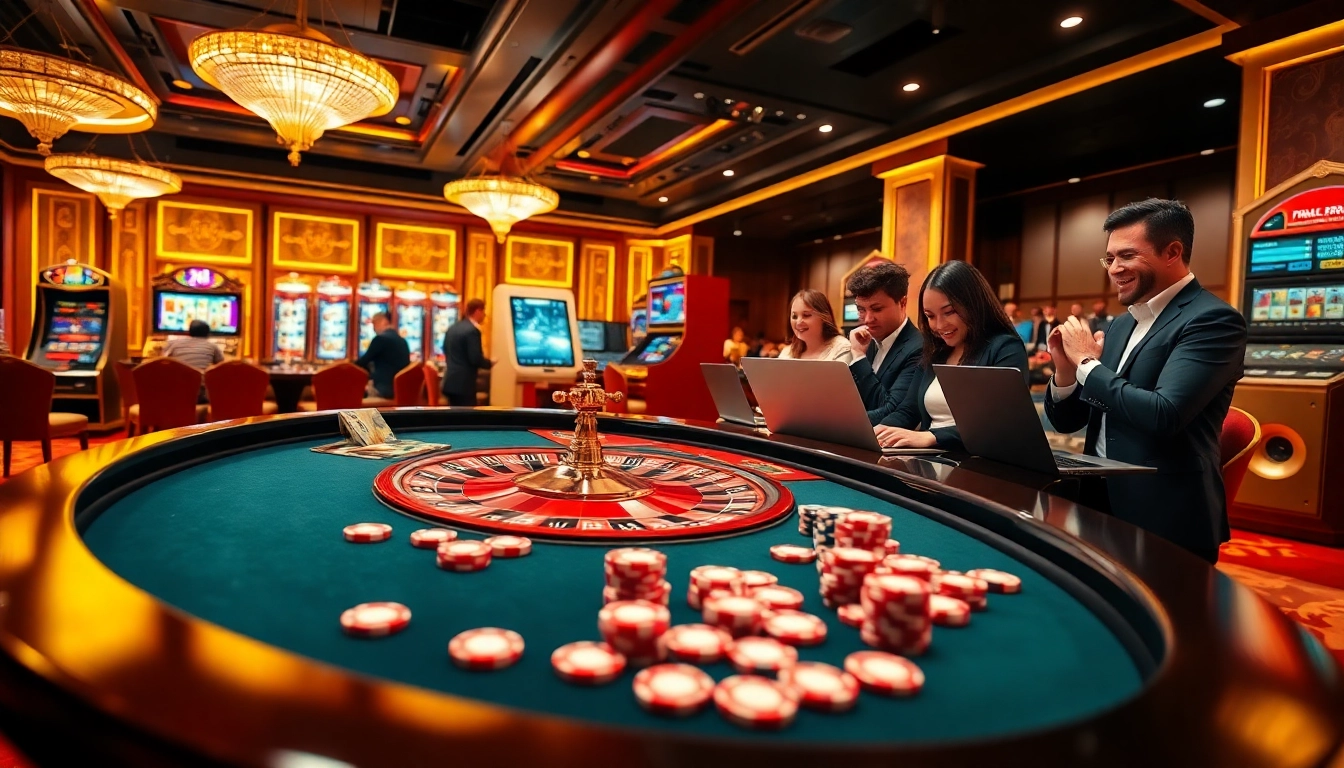 Engaging players immersed in the excitement of tin tức xn88 at a luxurious casino setting.