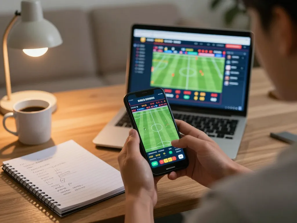 Engaging sports betting moment at Nhà cái kk55 with live match odds on smartphone.