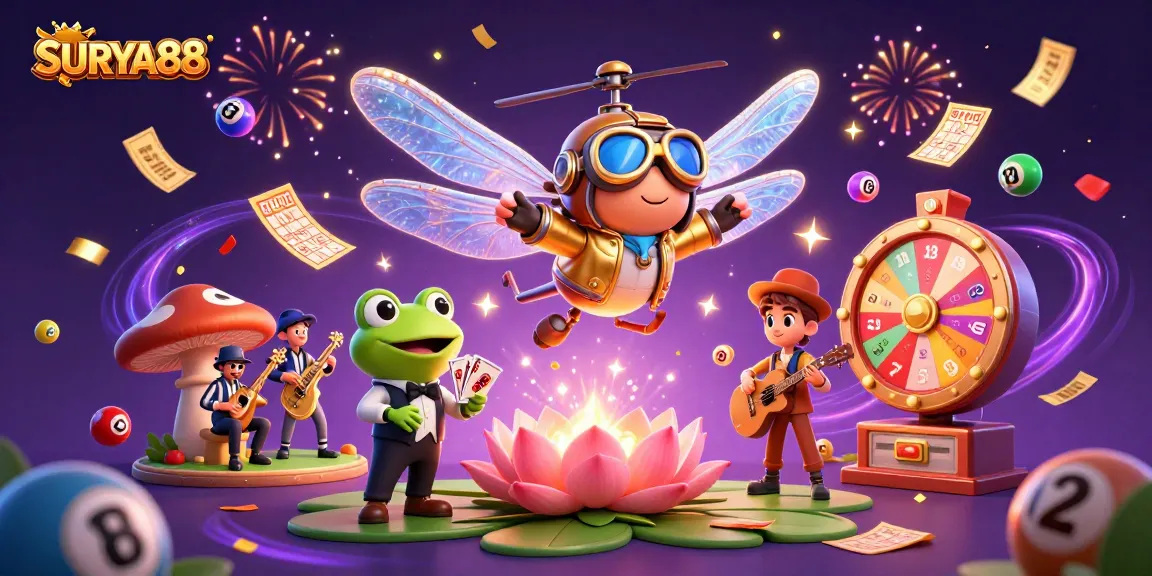 SURYA88 invites players to win with thrilling gaming action featuring vibrant 3D characters and dynamic casino elements.