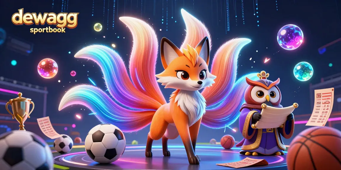 Celebrate wins at dewagg sportbook with a vibrant 3D illustration showcasing sports betting excitement, trophies, and energetic characters.