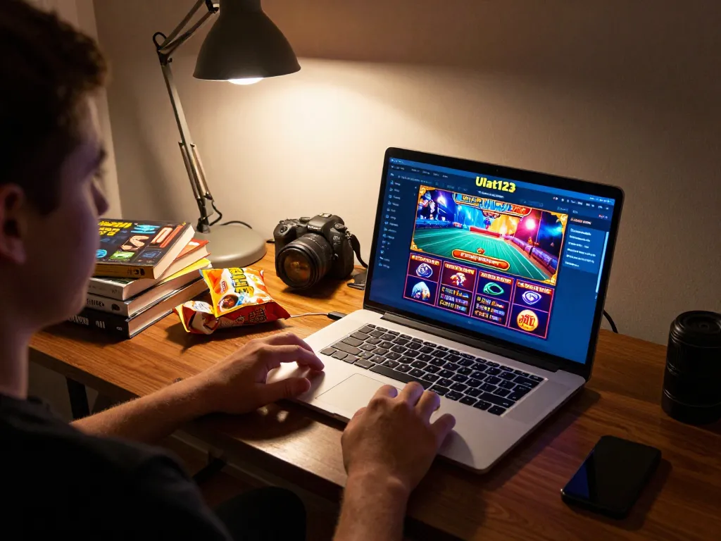 Pemain merancang strategi di platform kasino Ulat123 dalam suasana rumah yang nyaman.