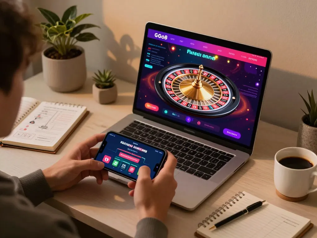 Engage with Go8 while playing roulette on a smartphone in a stylish home environment.