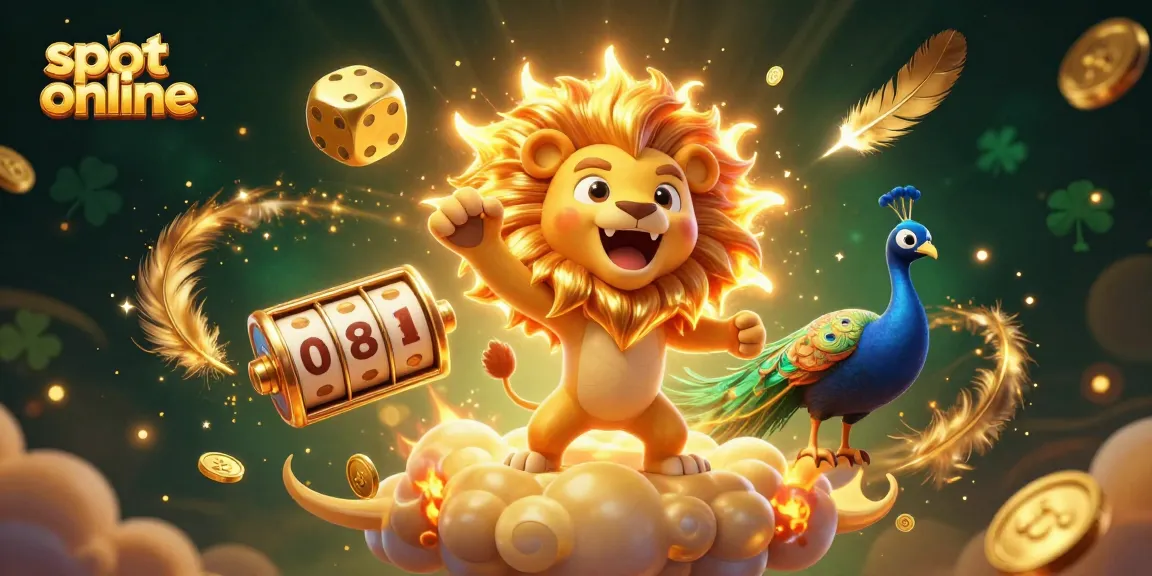 Simbol slot online yang berputar dalam ilustrasi 3D penuh warna, menonjolkan momen menang dalam permainan slot.