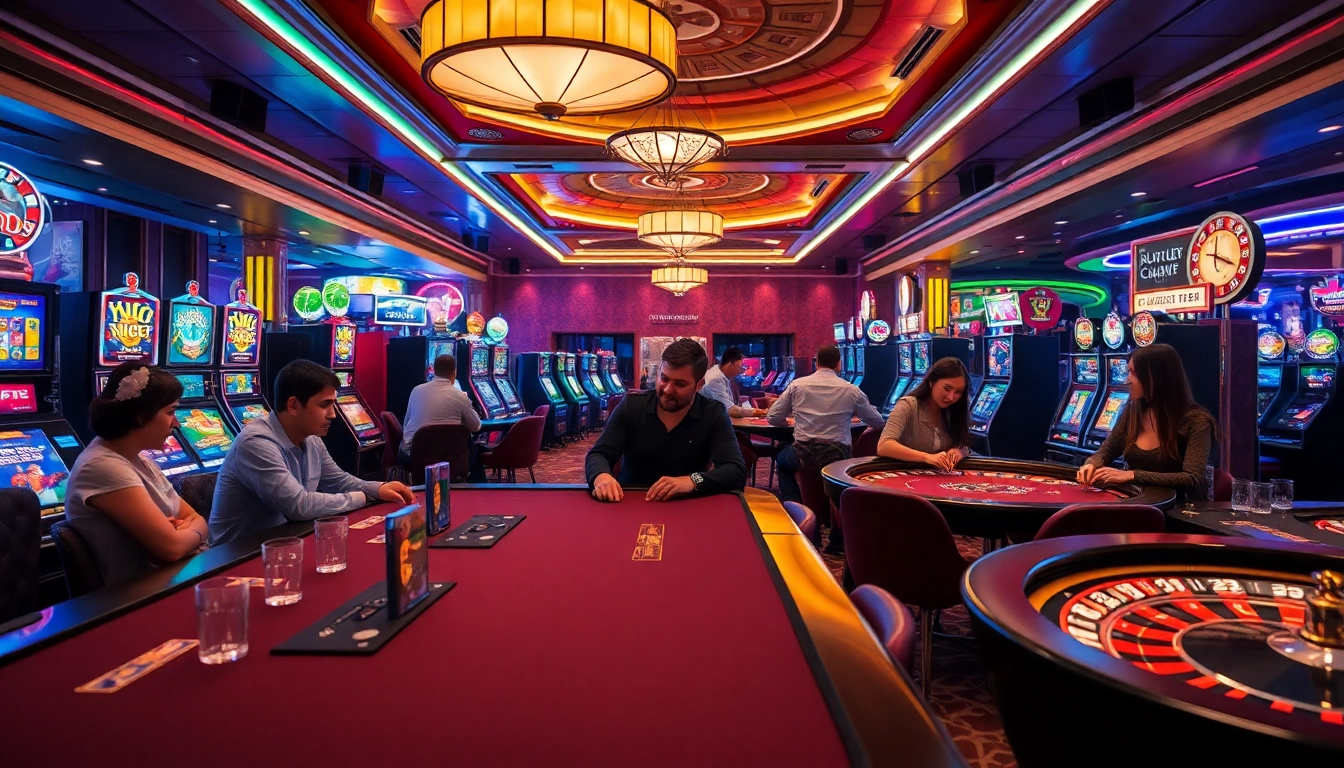 Players enjoying a thrilling porn game alongside vibrant casino slot machines.