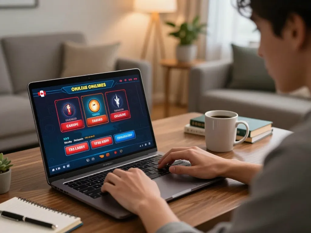 Engaging in online gambling at Canadian online casinos in a cozy home setting