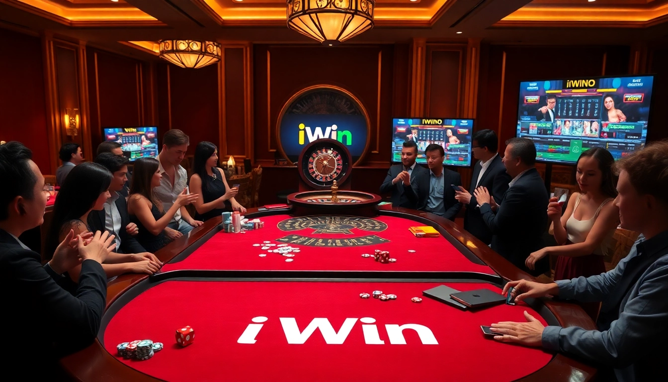 Players enjoying exciting table games at an iWin casino, showcasing vibrant poker chips and cards.