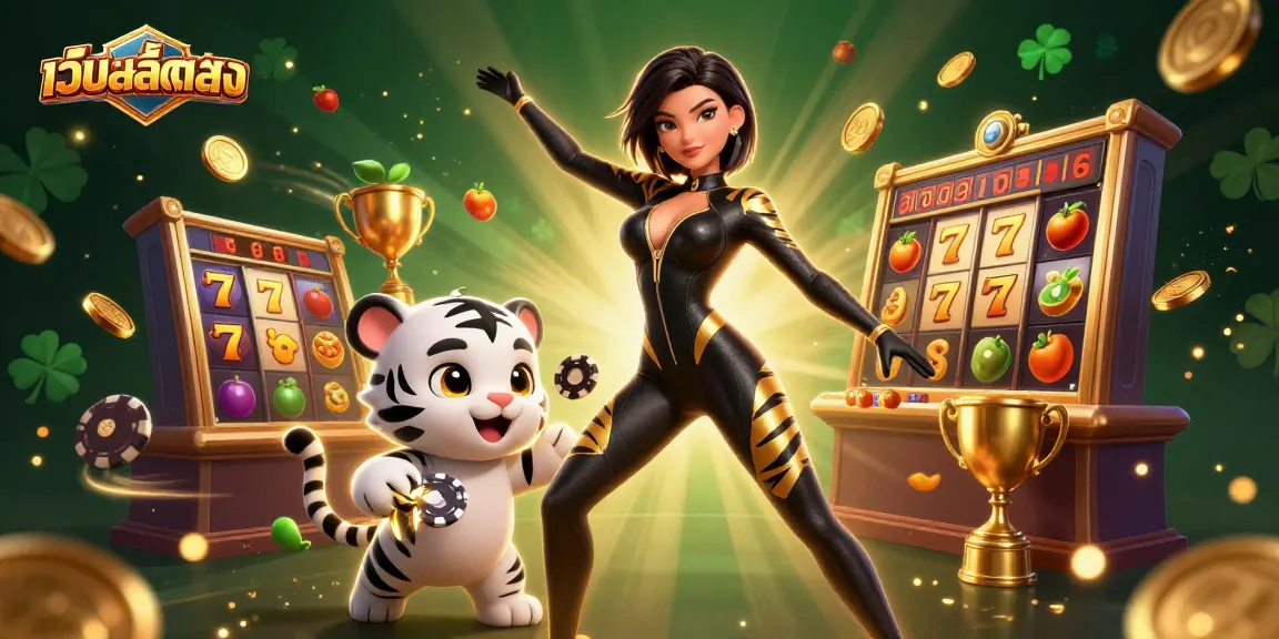 Experience the excitement of เว็บสล็อตตรง with an engaging casino-themed illustration featuring dynamic slot elements.