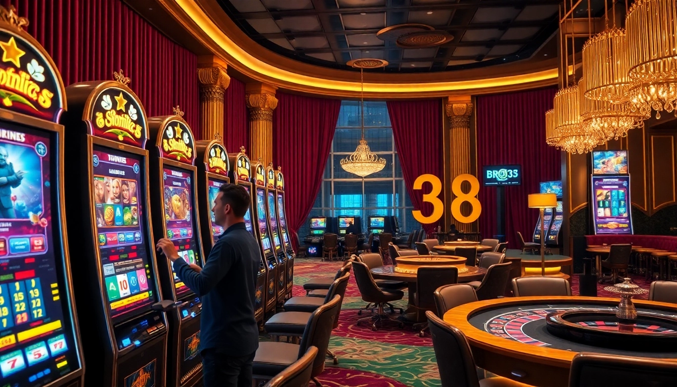 Experience the thrill of winning at bro138's premium slot machines in a vibrant casino environment.