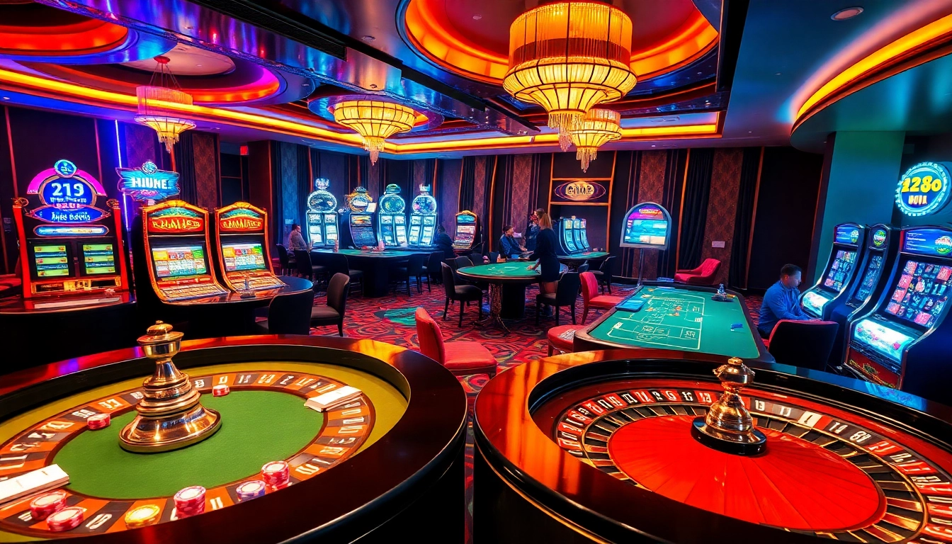 Exciting casino scene highlighting engaging gameplay and luxury elements, featuring hz88.