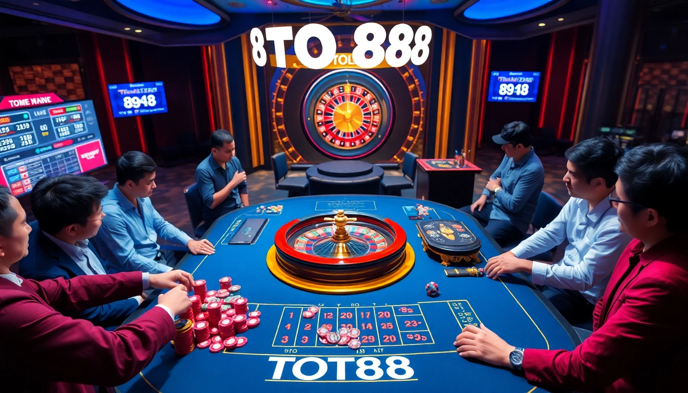 Players placing bets at the dynamic TOTOGG88 Togel gaming table under luxurious lighting.