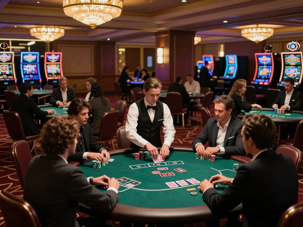 Experience the excitement of king33 with players engrossed in poker at a luxurious casino, showcasing dynamic gameplay.