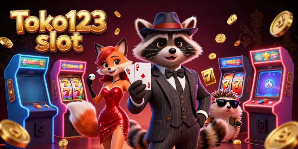 Join the fun with Toko123 slot and enjoy vibrant gaming vibes in this dynamic illustration.