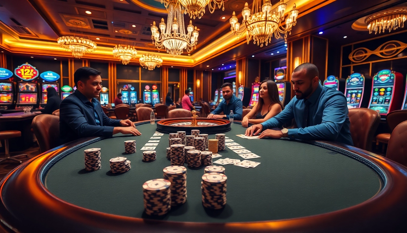 Engaging poker game scene at https://b52.za.com/ with players and vibrant casino atmosphere.