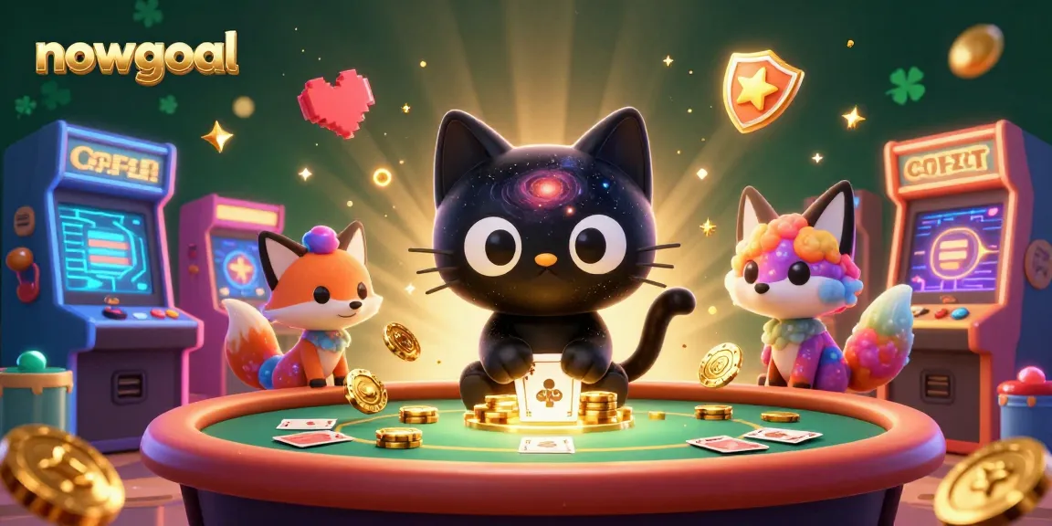 Engage with nowgoal’s premier casino experience featuring a cosmic kitty and colorful elements.